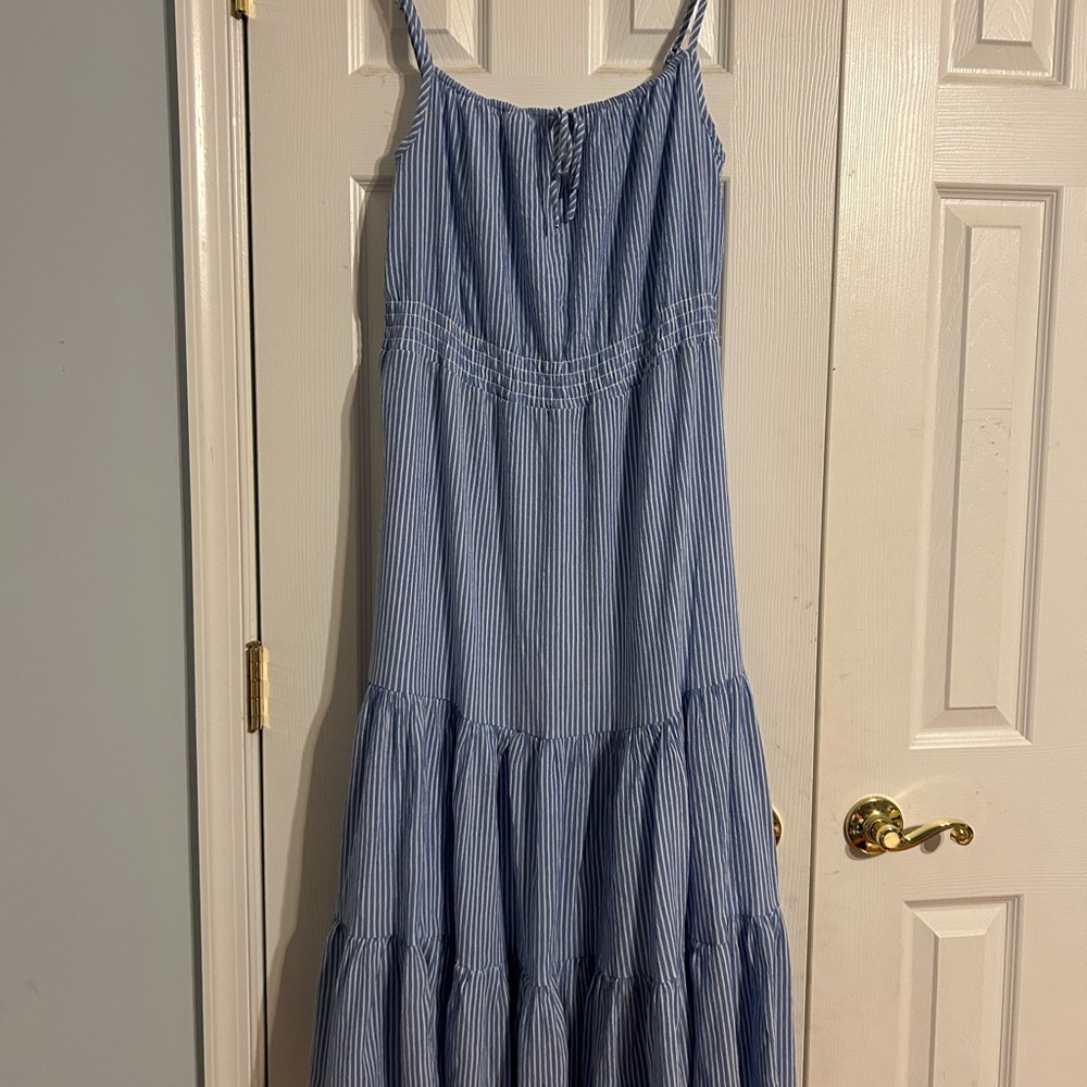 Banana Republic Blue and white poplin tiered Maxi Dress